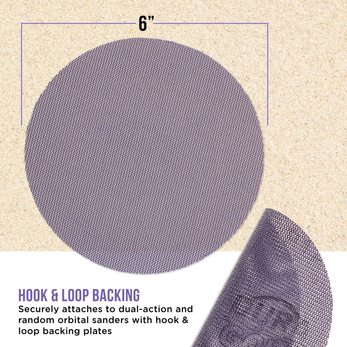 Premium 400 Grit 6" Purple Ceramic Mesh Sanding Discs, Box of 30 - Dustless Hook & Loop Backing Sandpaper for DA & Random Orbital Sanders - Long-Lasting Fast Cut