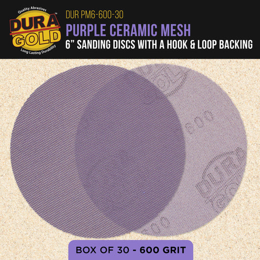 Premium 600 Grit 6" Purple Ceramic Mesh Sanding Discs, Box of 30 - Dustless Hook & Loop Backing Sandpaper for DA & Random Orbital Sanders - Long-Lasting Fast Cut