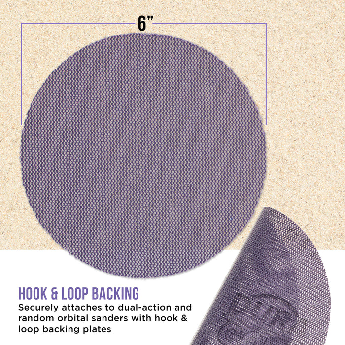 Premium 80 Grit 6" Purple Ceramic Mesh Sanding Discs, Box of 30 - Dustless Hook & Loop Backing Sandpaper for DA & Random Orbital Sanders - Long-Lasting Fast Cut