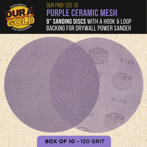 Premium 120 Grit 9" Purple Ceramic Mesh Sanding Discs, Box of 30 - Dustless Hook & Loop Backing Sandpaper for Drywall Power Sander - Long-Lasting Fast Cut Abrasive, Anti-Clog Sanding Screen