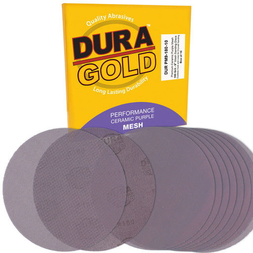 Premium 180 Grit 9" Purple Ceramic Mesh Sanding Discs, Box of 10 - Dustless Hook & Loop Backing Sandpaper for Drywall Power Sander - Long-Lasting Fast Cut Abrasive, Anti-Clog Sanding Screen