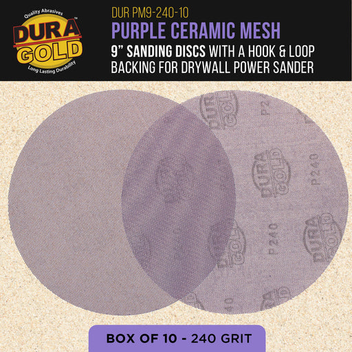 Premium 240 Grit 9" Purple Ceramic Mesh Sanding Discs, Box of 30 - Dustless Hook & Loop Backing Sandpaper for Drywall Power Sander - Long-Lasting Fast Cut Abrasive, Anti-Clog Sanding Screen