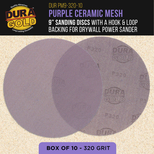 Premium 320 Grit 9" Purple Ceramic Mesh Sanding Discs, Box of 30 - Dustless Hook & Loop Backing Sandpaper for Drywall Power Sander - Long-Lasting Fast Cut Abrasive, Anti-Clog Sanding Screen