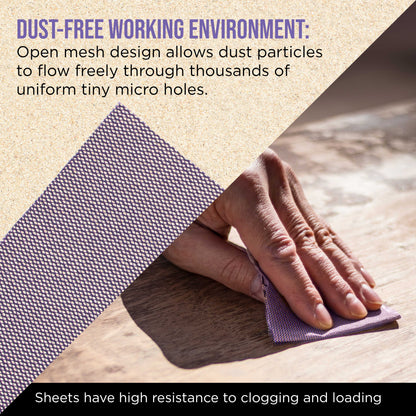 Premium 100 Grit 1/4 Sheet Size Purple Ceramic Mesh Sandpaper, Box of 16 - 4.5" x 5.5" Dustless Hook & Loop Backing, Palm Sanders, Sanding Blocks - Long-Lasting Fast Cut