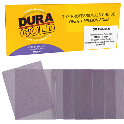 Premium 320 Grit 1/4 Sheet Size Purple Ceramic Mesh Sandpaper, Box of 16 - 4.5" x 5.5" Dustless Hook & Loop Backing, Palm Sanders, Sanding Blocks - Long-Lasting Fast Cut
