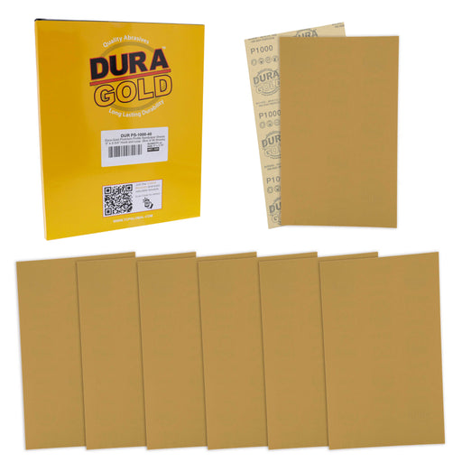 Premium 5" x 2.75" Gold Sandpaper Sheets, 1000 Grit (Box of 40) - Hook & Loop Backing, Wood Furniture Woodworking, Auto Paint - For Palm Sanders, Clip-On, Hand Sanding Blocks