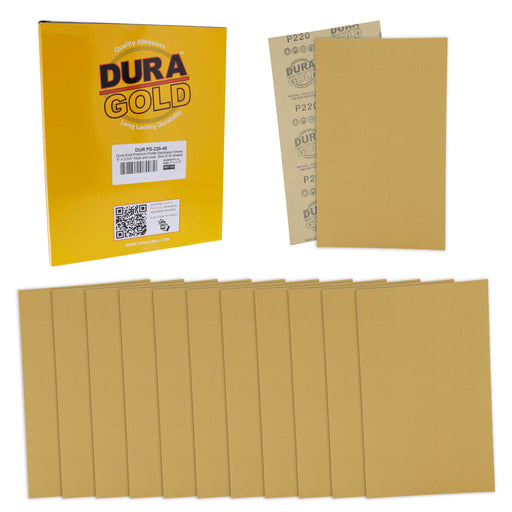 Premium 5" x 2.75" Gold Sandpaper Sheets, 220 Grit (Box of 40) - Hook & Loop Backing, Wood Furniture Woodworking, Auto Paint - For Palm Sanders, Clip-On, Hand Sanding Blocks