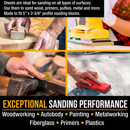 Premium 5" x 2.75" Gold Sandpaper Sheets, 320 Grit (Box of 40) - Hook & Loop Backing, Wood Furniture Woodworking, Auto Paint - For Palm Sanders, Clip-On, Hand Sanding Blocks