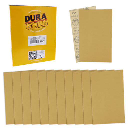 Premium 5" x 2.75" Gold Sandpaper Sheets, 320 Grit (Box of 40) - Hook & Loop Backing, Wood Furniture Woodworking, Auto Paint - For Palm Sanders, Clip-On, Hand Sanding Blocks