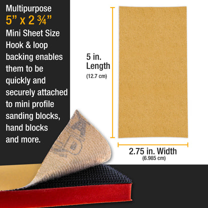 Premium 5" x 2.75" Gold Sandpaper Sheets, 40 Grit (Box of 30) - Hook & Loop Backing, Wood Furniture Woodworking, Auto Paint - For Palm Sanders, Clip-On, Hand Sanding Blocks