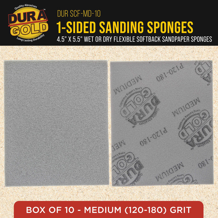 Medium Cut Sanding Sponges, Box of 10 - 5.5" x 4.5" (120 to 180 Grit) Performance Conform & Flex Wet or Dry Flexible Softback Sandpaper Sponges, Hand Block Pad, Wood Drywall Metal Auto Paint