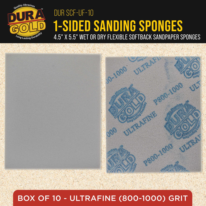 Ultrafine Cut Sanding Sponges, Box of 10 - 5.5" x 4.5" (800 to 1000 Grit) Performance Conform & Flex Wet or Dry Flexible Softback Sandpaper Sponges, Hand Block, Wood Drywall Metal Auto Paint