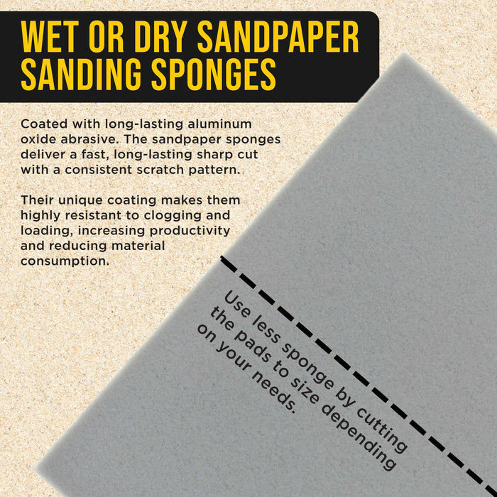 Very Fine Cut Sanding Sponges, Box of 10 - 5.5" x 4.5" (320 to 400 Grit) Performance Conform & Flex Wet or Dry Flexible Softback Sandpaper Sponges, Hand Block - Wood Drywall Metal Auto Paint