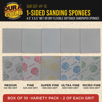 Single-Sided Sanding Sponge Grit Variety Pack, Box of 20, Grits 180, 240, 320, 400, 800 - 5.5" x 4.5" Wet or Dry Flexible Softback Sandpaper Sponges, Hand Sanding Block Pad, Wood Metal Paint