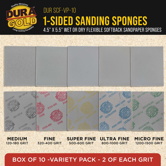 Single-Sided Sanding Sponge Grit Variety Pack, Box of 20, Grits 180, 240, 320, 400, 800 - 5.5" x 4.5" Wet or Dry Flexible Softback Sandpaper Sponges, Hand Sanding Block Pad, Wood Metal Paint