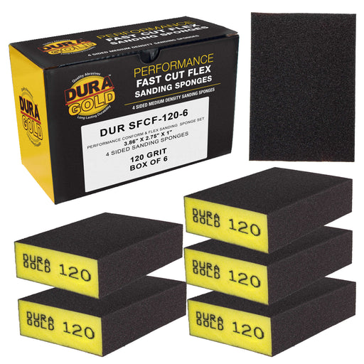 120 Grit 4-Sided Hand Sanding Block Sponges, Box of 6 - Performance Flex 3.9" x 2.75" x 1" Wet or Dry Flexible Sandpaper Abrasive Brick Pads, Reusable - Sand Wood, Drywall, Metal, Auto Paint