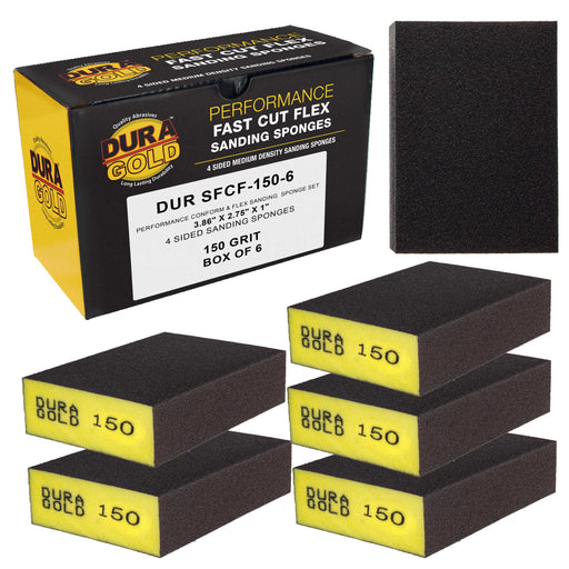 150 Grit 4-Sided Hand Sanding Block Sponges, Box of 6 - Performance Flex 3.9" x 2.75" x 1" Wet or Dry Flexible Sandpaper Abrasive Brick Pads, Reusable - Sand Wood, Drywall, Metal, Auto Paint