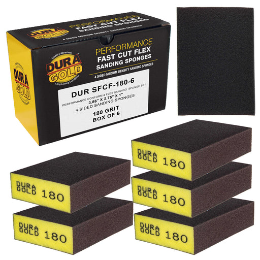 180 Grit 4-Sided Hand Sanding Block Sponges, Box of 6 - Performance Flex 3.9" x 2.75" x 1" Wet or Dry Flexible Sandpaper Abrasive Brick Pads, Reusable - Sand Wood, Drywall, Metal, Auto Paint