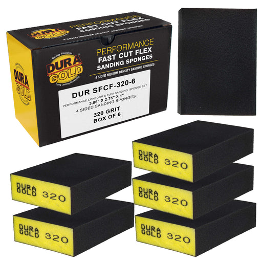 320 Grit 4-Sided Hand Sanding Block Sponges, Box of 6 - Performance Flex 3.9" x 2.75" x 1" Wet or Dry Flexible Sandpaper Abrasive Brick Pads, Reusable - Sand Wood, Drywall, Metal, Auto Paint