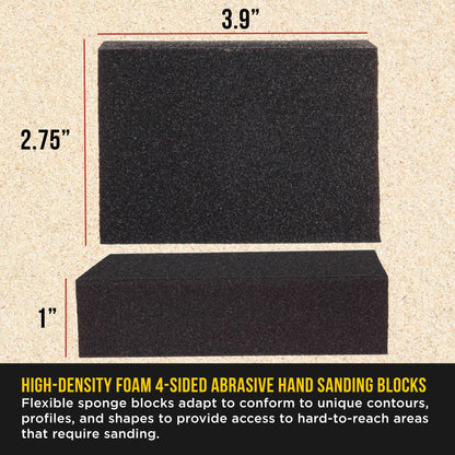 80 Grit 4-Sided Hand Sanding Block Sponges, Box of 6 - Performance Flex 3.9" x 2.75" x 1" Wet or Dry Flexible Sandpaper Abrasive Brick Pads, Reusable - Sand Wood, Drywall, Metal, Auto Paint