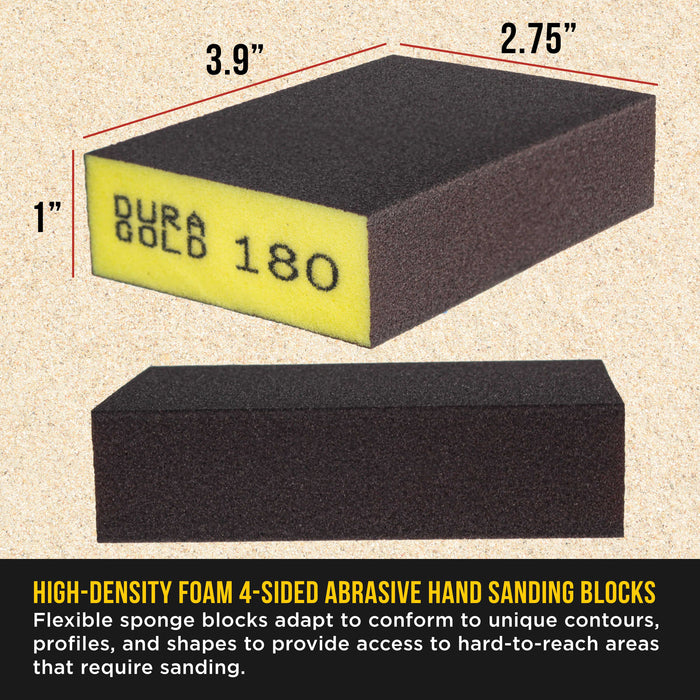 4-Sided Hand Sanding Block Sponge Variety Pack, Box of 18, Grits 36, 60, 80, 100, 120, 150, 180, 220, 320 - 3.9" x 2.75" x 1" Wet or Dry Flexible Sandpaper Pads Sand Wood Drywall Metal Paint