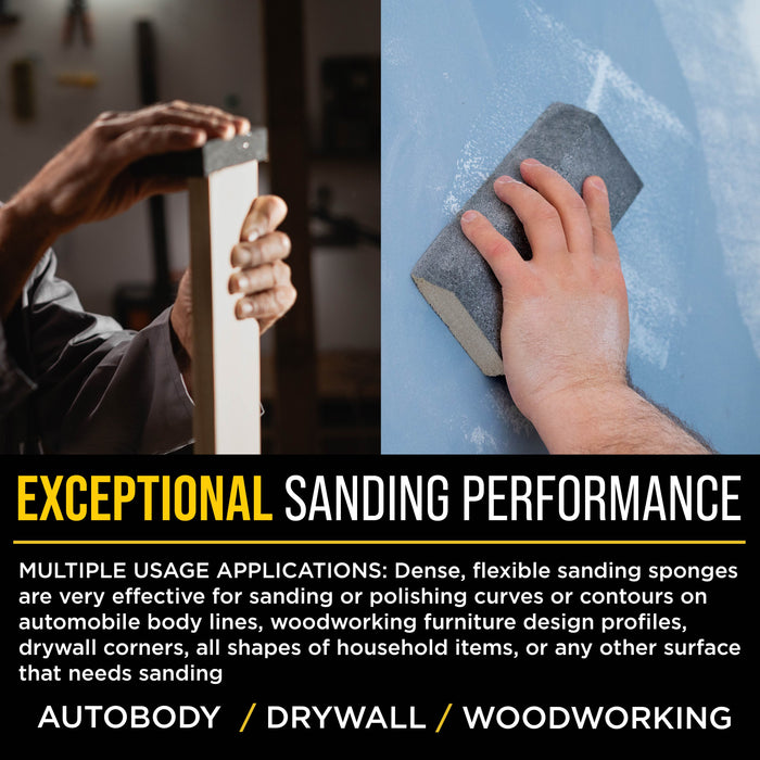 120 Grit 4-Sided Hand Sanding Block Sponges with Angled Edge, Box of 6 - Performance Flex 3.9" x 2.75" x 1" Wet or Dry Flexible Sandpaper Abrasive Pads - Sand Wood, Drywall, Metal Auto Paint