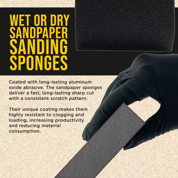 180 Grit 4-Sided Hand Sanding Block Sponges with Angled Edge, Box of 6 - Performance Flex 3.9" x 2.75" x 1" Wet or Dry Flexible Sandpaper Abrasive Pads - Sand Wood, Drywall, Metal Auto Paint