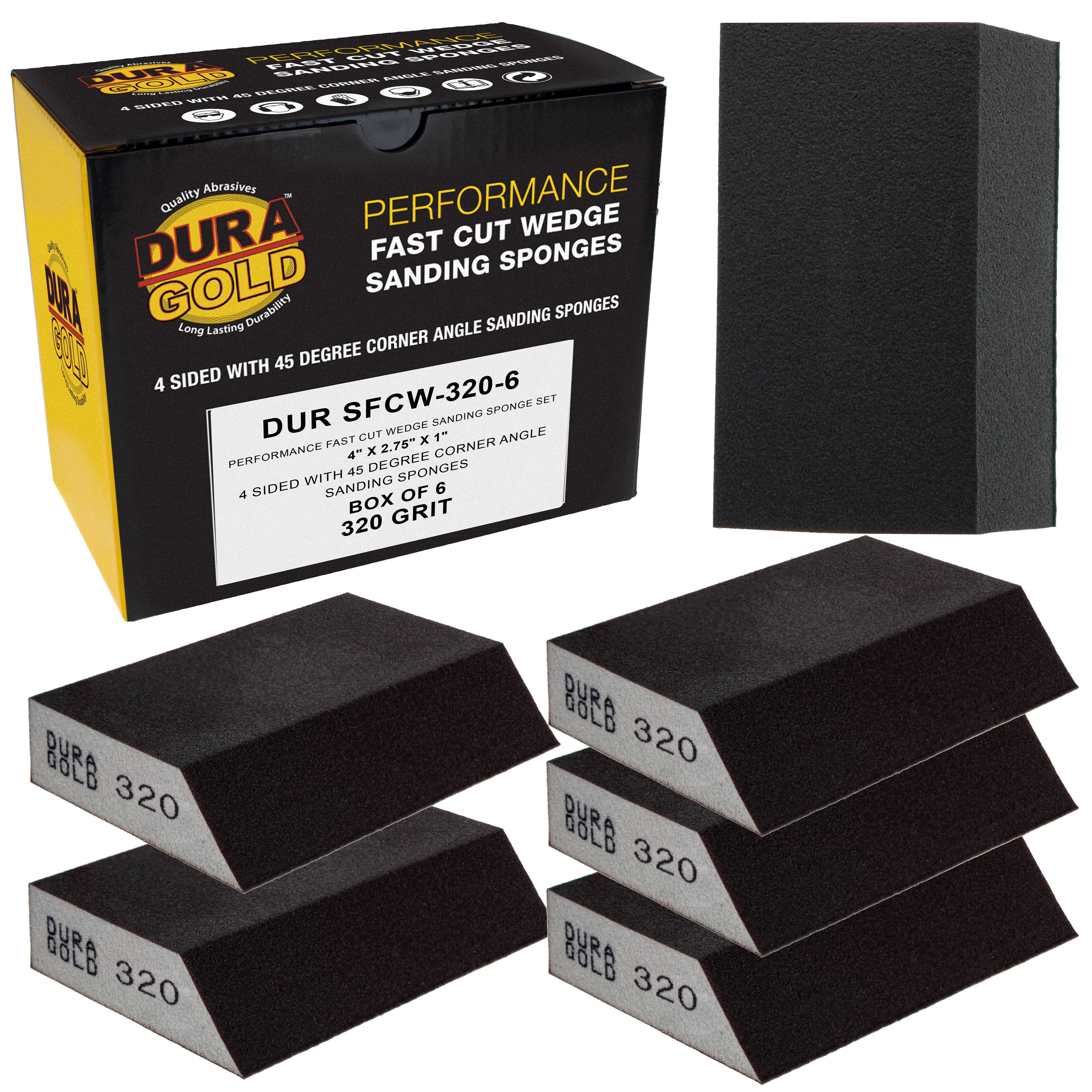 320 Grit 4-Sided Hand Sanding Block Sponges with Angled Edge, Box