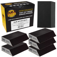 320 Grit 4-Sided Hand Sanding Block Sponges with Angled Edge, Box of 6 - Performance Flex 3.9" x 2.75" x 1" Wet or Dry Flexible Sandpaper Abrasive Pads - Sand Wood, Drywall, Metal Auto Paint