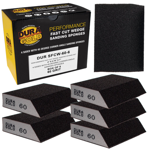 60 Grit 4-Sided Hand Sanding Block Sponges with Angled Edge, Box of 6 - Performance Flex 3.9" x 2.75" x 1" Wet or Dry Flexible Sandpaper Abrasive Pads - Sand Wood, Drywall, Metal Auto Paint