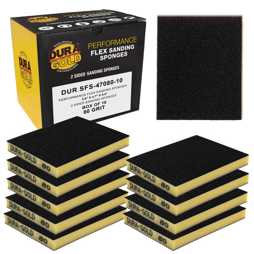 80 Grit Double-Sided Sanding Sponges, Box of 10 - Performance Flex 4.7" x 3.9" Wet or Dry Flexible Softback Sandpaper Sponges, Hand Sanding Abrasive Block Pad - Home, Wood, Metal Auto Paint