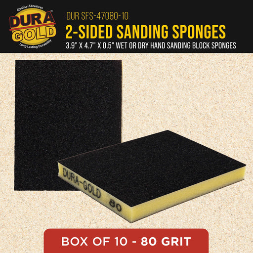 80 Grit Double-Sided Sanding Sponges, Box of 10 - Performance Flex 4.7" x 3.9" Wet or Dry Flexible Softback Sandpaper Sponges, Hand Sanding Abrasive Block Pad - Home, Wood, Metal Auto Paint