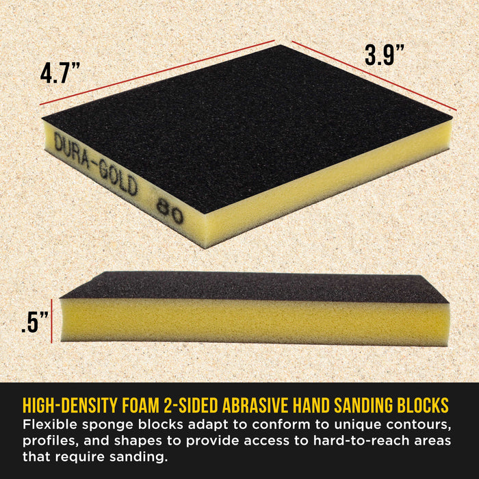 80 Grit Double-Sided Sanding Sponges, Box of 10 - Performance Flex 4.7" x 3.9" Wet or Dry Flexible Softback Sandpaper Sponges, Hand Sanding Abrasive Block Pad - Home, Wood, Metal Auto Paint