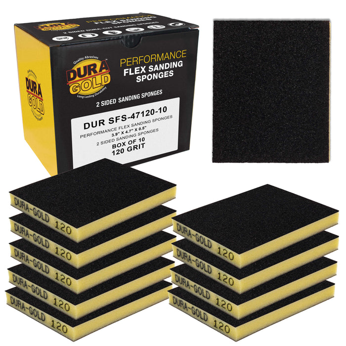 120 Grit Double-Sided Sanding Sponges, Box of 10 - Performance Flex 4.7" x 3.9" Wet or Dry Flexible Softback Sandpaper Sponges, Hand Sanding Abrasive Block Pad - Home, Wood, Metal Auto Paint