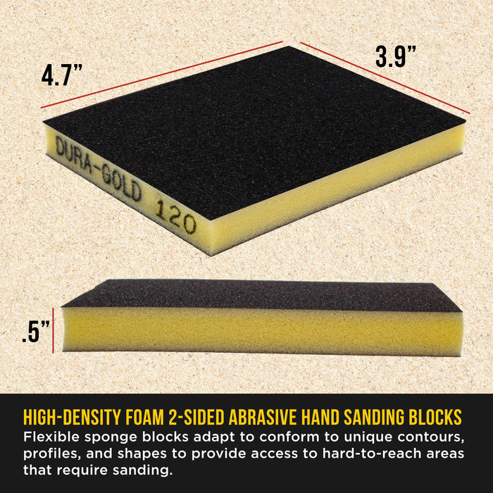 120 Grit Double-Sided Sanding Sponges, Box of 10 - Performance Flex 4.7" x 3.9" Wet or Dry Flexible Softback Sandpaper Sponges, Hand Sanding Abrasive Block Pad - Home, Wood, Metal Auto Paint