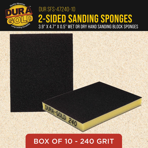 240 Grit Double-Sided Sanding Sponges, Box of 10 - Performance Flex 4.7" x 3.9" Wet or Dry Flexible Softback Sandpaper Sponges, Hand Sanding Abrasive Block Pad - Home, Wood, Metal Auto Paint