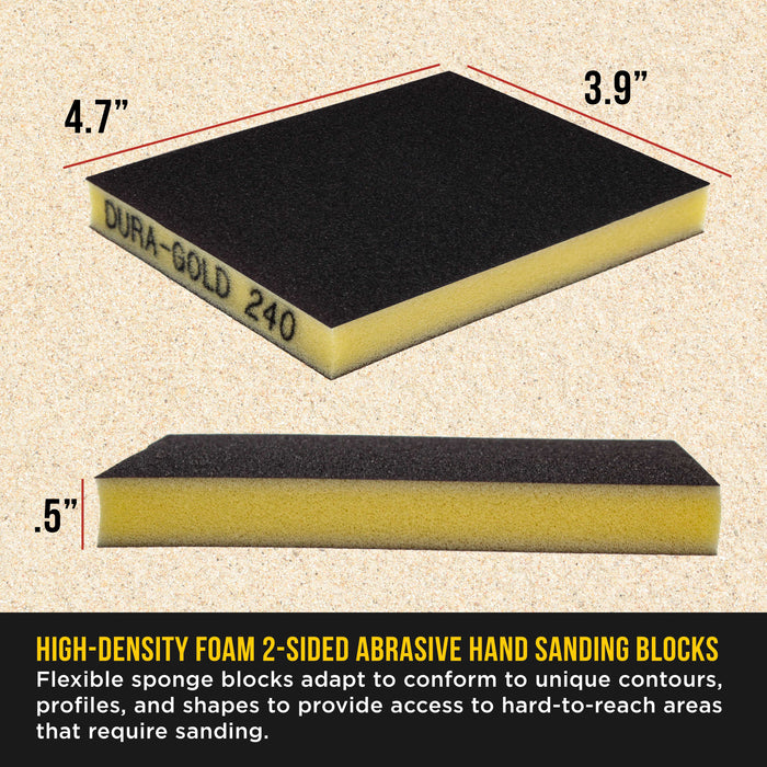 240 Grit Double-Sided Sanding Sponges, Box of 10 - Performance Flex 4.7" x 3.9" Wet or Dry Flexible Softback Sandpaper Sponges, Hand Sanding Abrasive Block Pad - Home, Wood, Metal Auto Paint