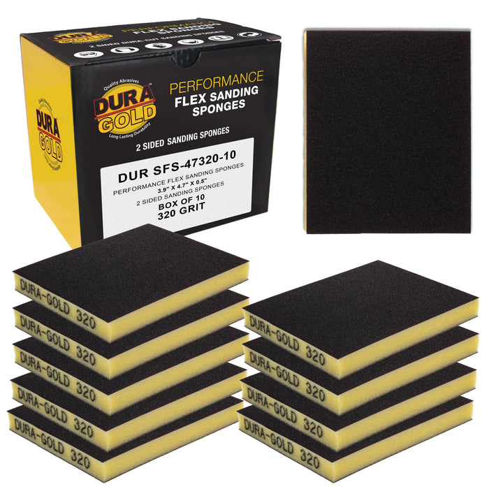 320 Grit Double-Sided Sanding Sponges, Box of 10 - Performance Flex 4.7" x 3.9" Wet or Dry Flexible Softback Sandpaper Sponges, Hand Sanding Abrasive Block Pad - Home, Wood, Metal Auto Paint