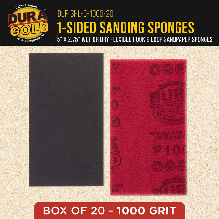 1000 Grit 5" x 2-3/4" Sanding Sponges, Box of 10 - Performance Hook & Loop Wet or Dry Flexible Sandpaper Sponge Pads - For Hand Sanding Blocks, Palm Sanders - Polish Metal, Auto Paint, Wood