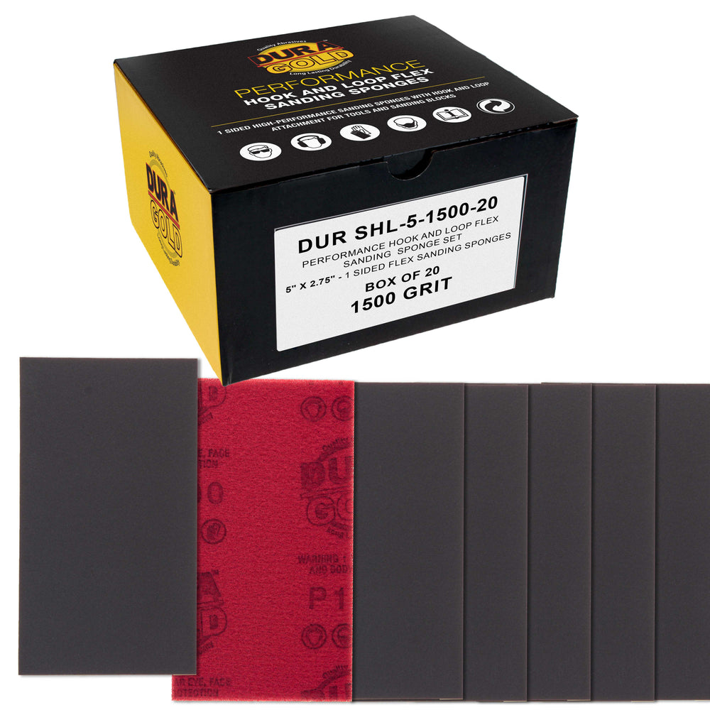 1500 Grit 5" x 2-3/4" Sanding Sponges, Box of 10 - Performance Hook & Loop Wet or Dry Flexible Sandpaper Sponge Pads - For Hand Sanding Blocks, Palm Sanders - Polish Metal, Auto Paint, Wood