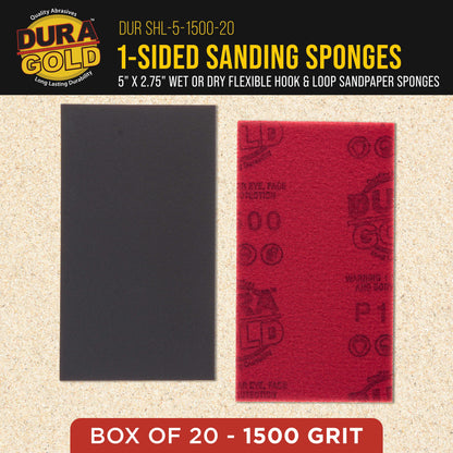 1500 Grit 5" x 2-3/4" Sanding Sponges, Box of 10 - Performance Hook & Loop Wet or Dry Flexible Sandpaper Sponge Pads - For Hand Sanding Blocks, Palm Sanders - Polish Metal, Auto Paint, Wood