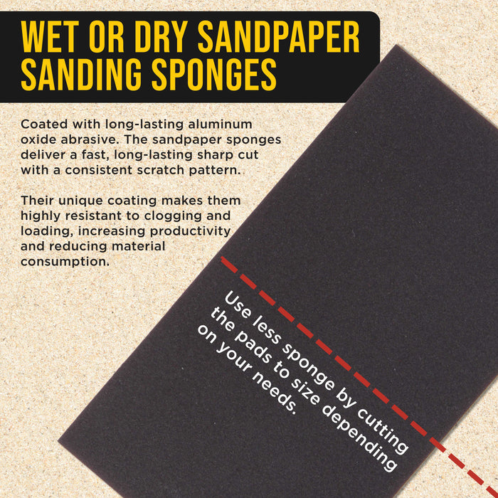 1500 Grit 5" x 2-3/4" Sanding Sponges, Box of 10 - Performance Hook & Loop Wet or Dry Flexible Sandpaper Sponge Pads - For Hand Sanding Blocks, Palm Sanders - Polish Metal, Auto Paint, Wood