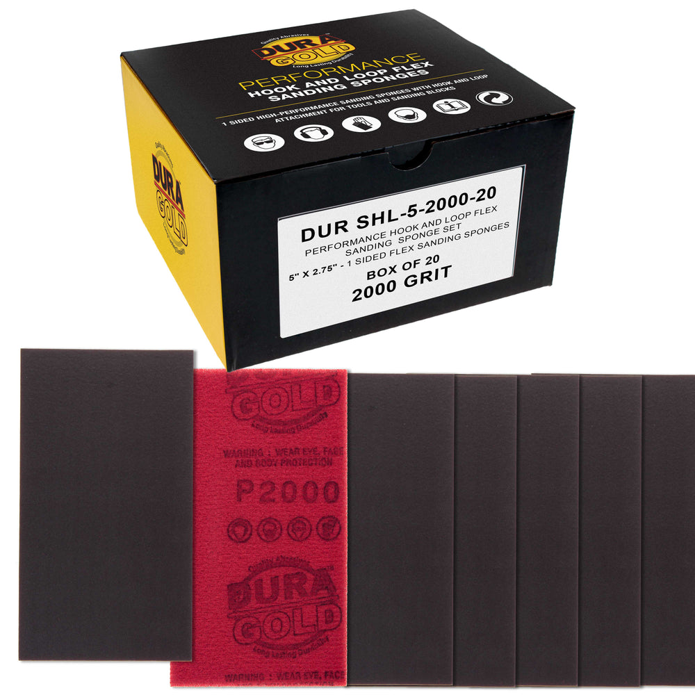 2000 Grit 5" x 2-3/4" Sanding Sponges, Box of 10 - Performance Hook & Loop Wet or Dry Flexible Sandpaper Sponge Pads - For Hand Sanding Blocks, Palm Sanders - Polish Metal, Auto Paint, Wood