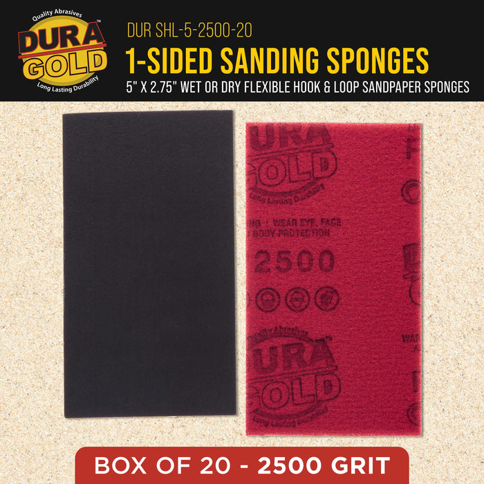 2500 Grit 5" x 2-3/4" Sanding Sponges, Box of 10 - Performance Hook & Loop Wet or Dry Flexible Sandpaper Sponge Pads - For Hand Sanding Blocks, Palm Sanders - Polish Metal, Auto Paint, Wood