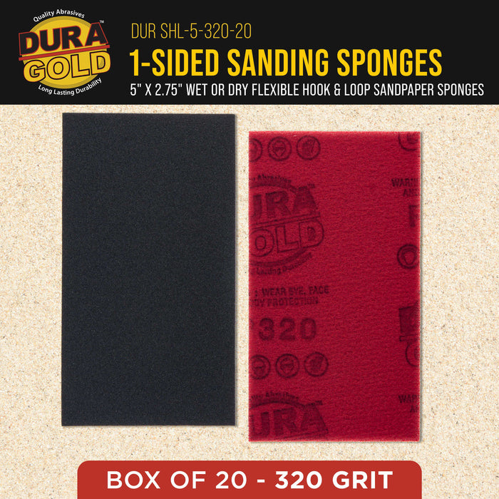 320 Grit 5" x 2-3/4" Sanding Sponges, Box of 10 - Performance Hook & Loop Wet or Dry Flexible Sandpaper Sponge Pads - For Hand Sanding Blocks, Palm Sanders - Polish Metal, Auto Paint, Wood