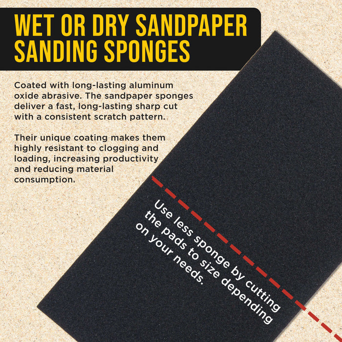 320 Grit 5" x 2-3/4" Sanding Sponges, Box of 10 - Performance Hook & Loop Wet or Dry Flexible Sandpaper Sponge Pads - For Hand Sanding Blocks, Palm Sanders - Polish Metal, Auto Paint, Wood