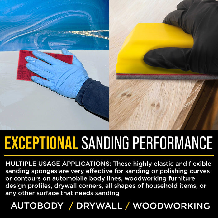 320 Grit 5" x 2-3/4" Sanding Sponges, Box of 10 - Performance Hook & Loop Wet or Dry Flexible Sandpaper Sponge Pads - For Hand Sanding Blocks, Palm Sanders - Polish Metal, Auto Paint, Wood