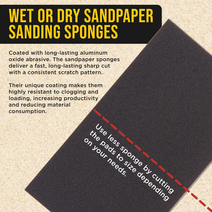 600 Grit 5" x 2-3/4" Sanding Sponges, Box of 10 - Performance Hook & Loop Wet or Dry Flexible Sandpaper Sponge Pads - For Hand Sanding Blocks, Palm Sanders - Polish Metal, Auto Paint, Wood