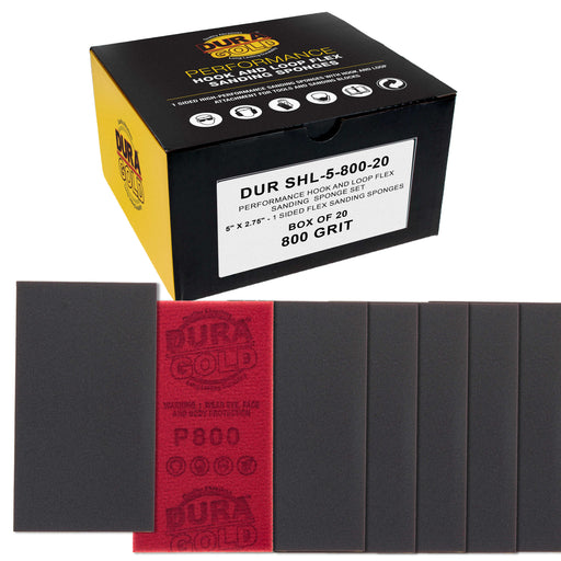 800 Grit 5" x 2-3/4" Sanding Sponges, Box of 10 - Performance Hook & Loop Wet or Dry Flexible Sandpaper Sponge Pads - For Hand Sanding Blocks, Palm Sanders - Polish Metal, Auto Paint, Wood