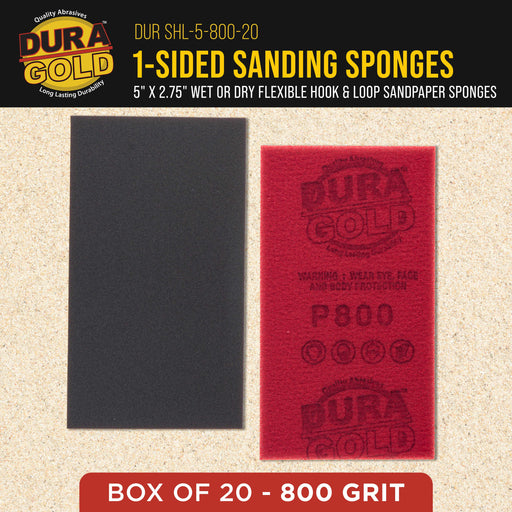 800 Grit 5" x 2-3/4" Sanding Sponges, Box of 10 - Performance Hook & Loop Wet or Dry Flexible Sandpaper Sponge Pads - For Hand Sanding Blocks, Palm Sanders - Polish Metal, Auto Paint, Wood